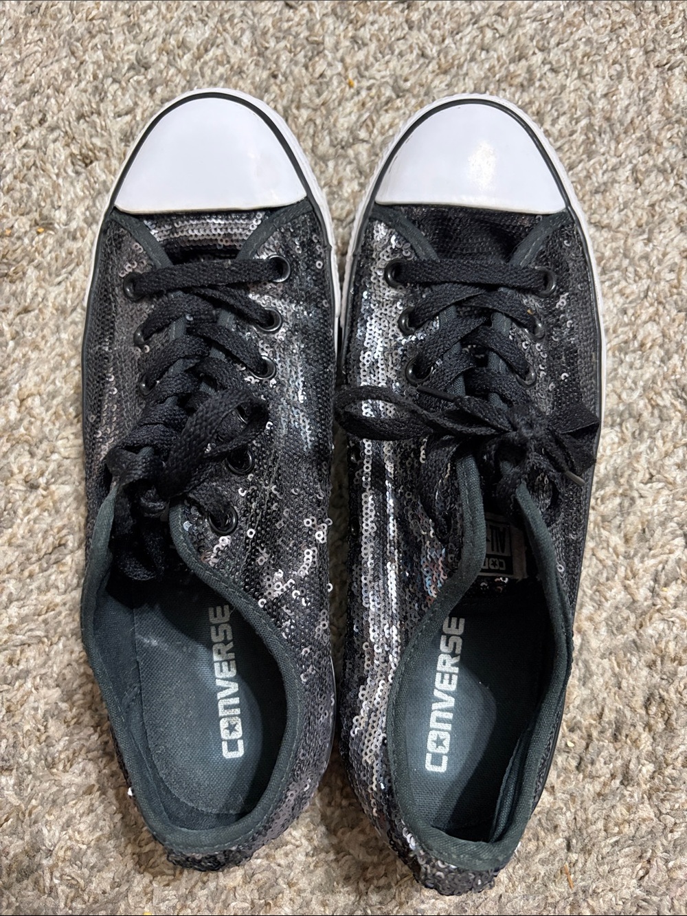 Converse Women's Black Sequin Low Top Sneakers with White Toe